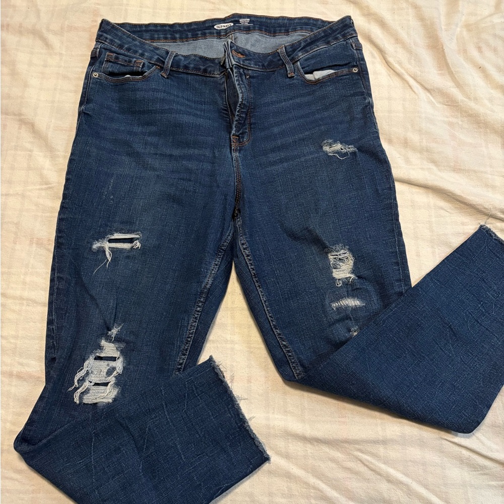 Old Navy Women's Distressed Boyfriend Jeans - Dark Blue